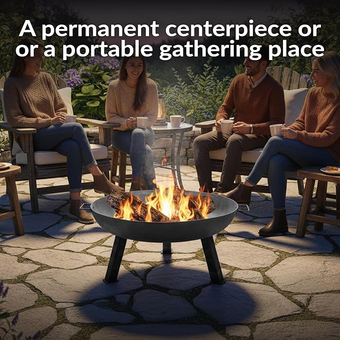 Sunnydaze 30-Inch Cast Iron Heavy-Duty Fire Pit for Outside - Wood-Burning Outdoor Fire Pit Bowl with Handles - Steel Finish