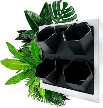 Self-Watering Wall-Mounted Planter Indoor/Outdoor Decor with 4 Pots, Easy to Use Living Wall Planters to Create Vertical Garden, Vertical Planter for Home(White)