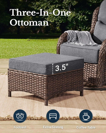 HILLGA Luxury Patio Furniture Set with 6-inch Thick Cushion, Outdoor Couch and High Back Swivel Rocker Patio Chairs, 10PCS Wicker Conversation Set for Deck Yard and Poolside, Dark Grey (V2)