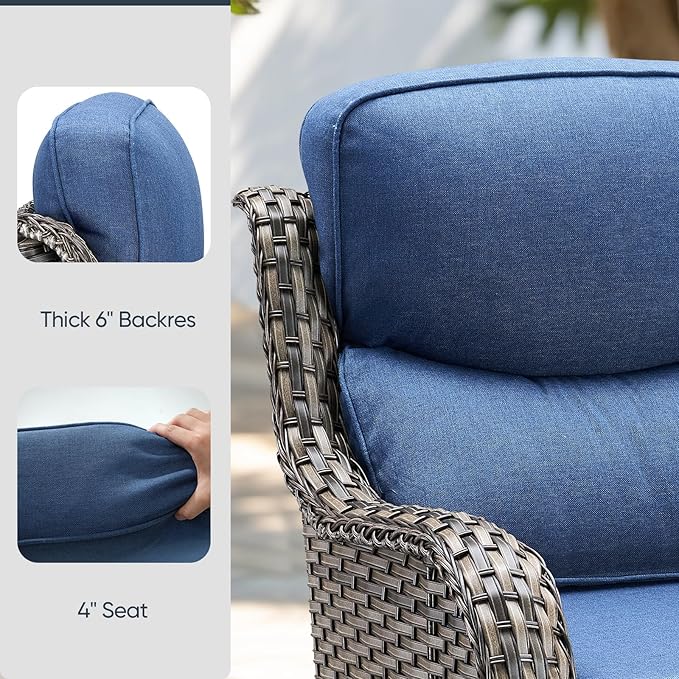 Patio Chair Cushions 6 Packs - Outside High Back Thick Water-Resistant Cushion 22x24 for Outdoor Glider Rocking Chairs Loveseat 3-Seater Couch Sofa – Blue/Crescent