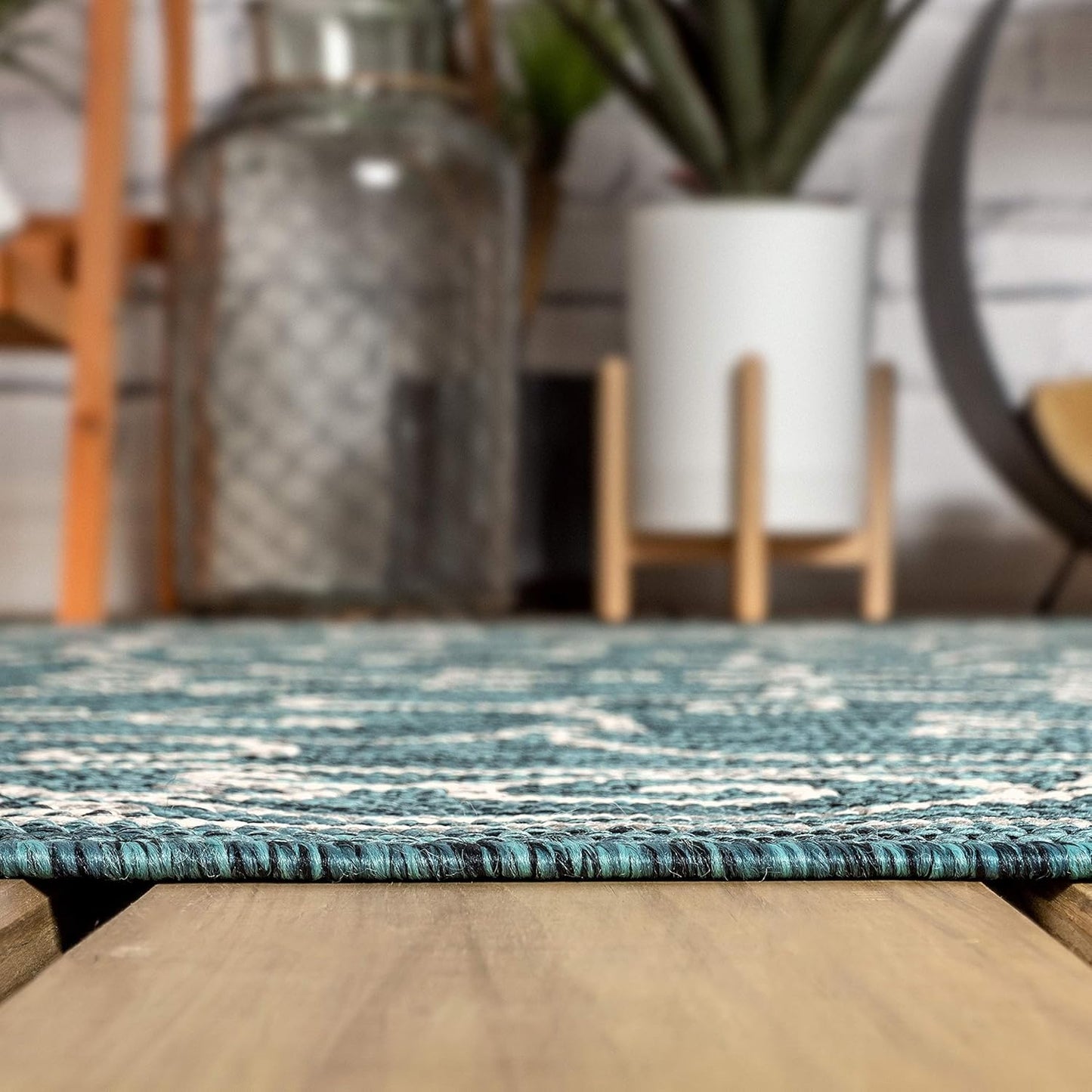 JONATHAN Y SMB106F-4 Charleston Vintage Filigree Textured Weave Indoor/Outdoor Teal/Gray 4 ft. x 6 ft. Area Rug, Classic,Easy-Cleaning,HighTraffic,LivingRoom,Backyard, Non Shedding