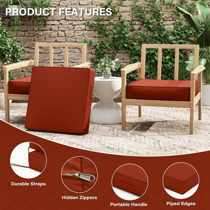 Patio Chair Cushions 24 X 24 X 5 Inch Waterproof Outdoor Seat Cushions for Patio Furniture, Outdoor Sofa Couch Pads with Ties & Handle, Set of 2, Terra Red