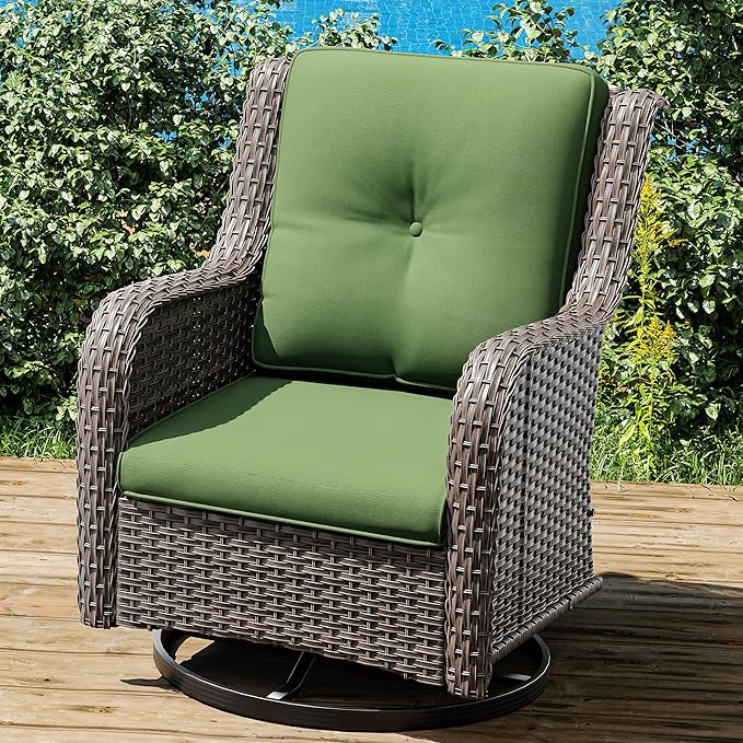 Joyside Outdoor Swivel Rocker Patio Chair - Outdoor Wicker Glider Rocking Chair with Olefin Fabric Cushions Suitable for Porch Deck and Backyard(Mixed Grey/Green)