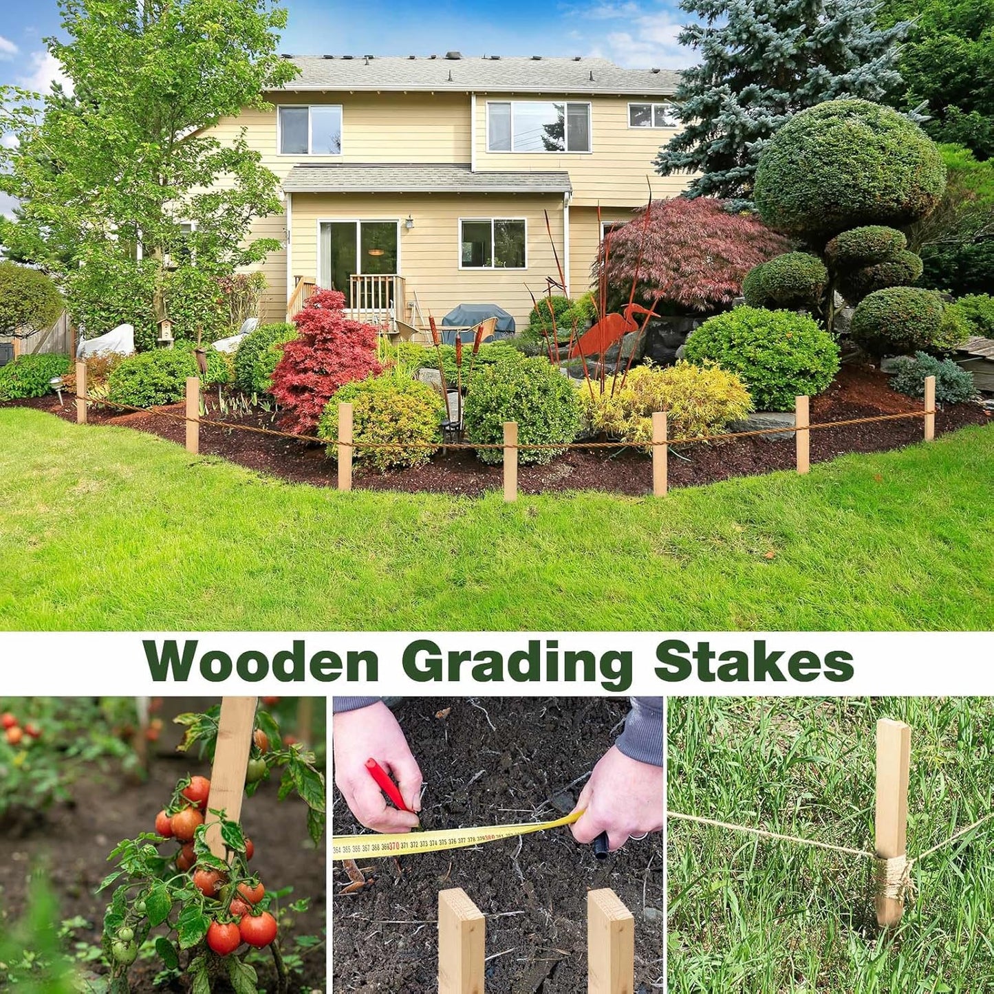 20 Pieces Wooden Garden Stakes 12 Inch Grade and Survey Stakes Wooden Garden and Sign Posts for Plant Support Silt Fence Yard Farm Survey Boundaries Baselines