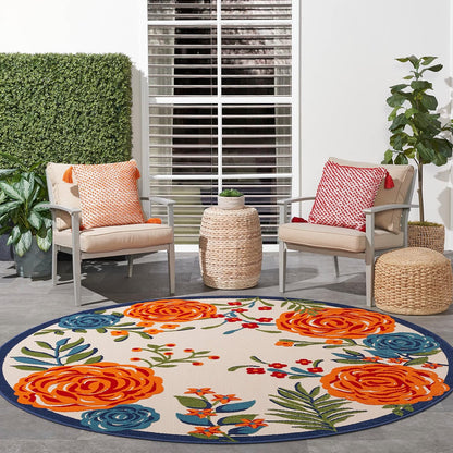 Nourison Home Aloha Indoor/Outdoor Multicolor 7’10” x Round Area Rug, Easy-Cleaning, Non Shedding, Bed Room, Living Room, Dining Room, Backyard, Deck, Patio (8 Round)