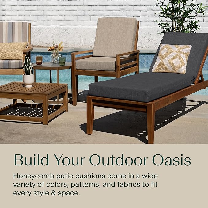 Honeycomb Outdoor Highback, 21" W x 42" L, Textured Solid Birch Tan Chair Cushion