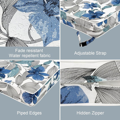 LVTXIII Patio Chair Cushions 22"x22"x3", Water-Repellent Outdoor Seat Cushions for Patio Furniture, Square Chair Pads with Ties for Home Garden Decoration, Set of 2, Clemens Noir Blue