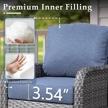 6-Piece Wicker Patio Furniture Set, All-Weather Rattan Conversation Bistro Loveseat Chair and Table Set for Backyard, Balcony and Deck with Soft Cushions and Metal Table(Blue)