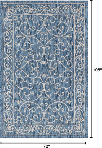JONATHAN Y SMB106D-6 Charleston Vintage Filigree Textured Weave Navy/Gray 6 ft. x 9 ft. Indoor/Outdoor Area Rug, Pet Friendly, Non-Shedding, Stain Resistant, Easy-Cleaning for Backyard, Patio, Porch