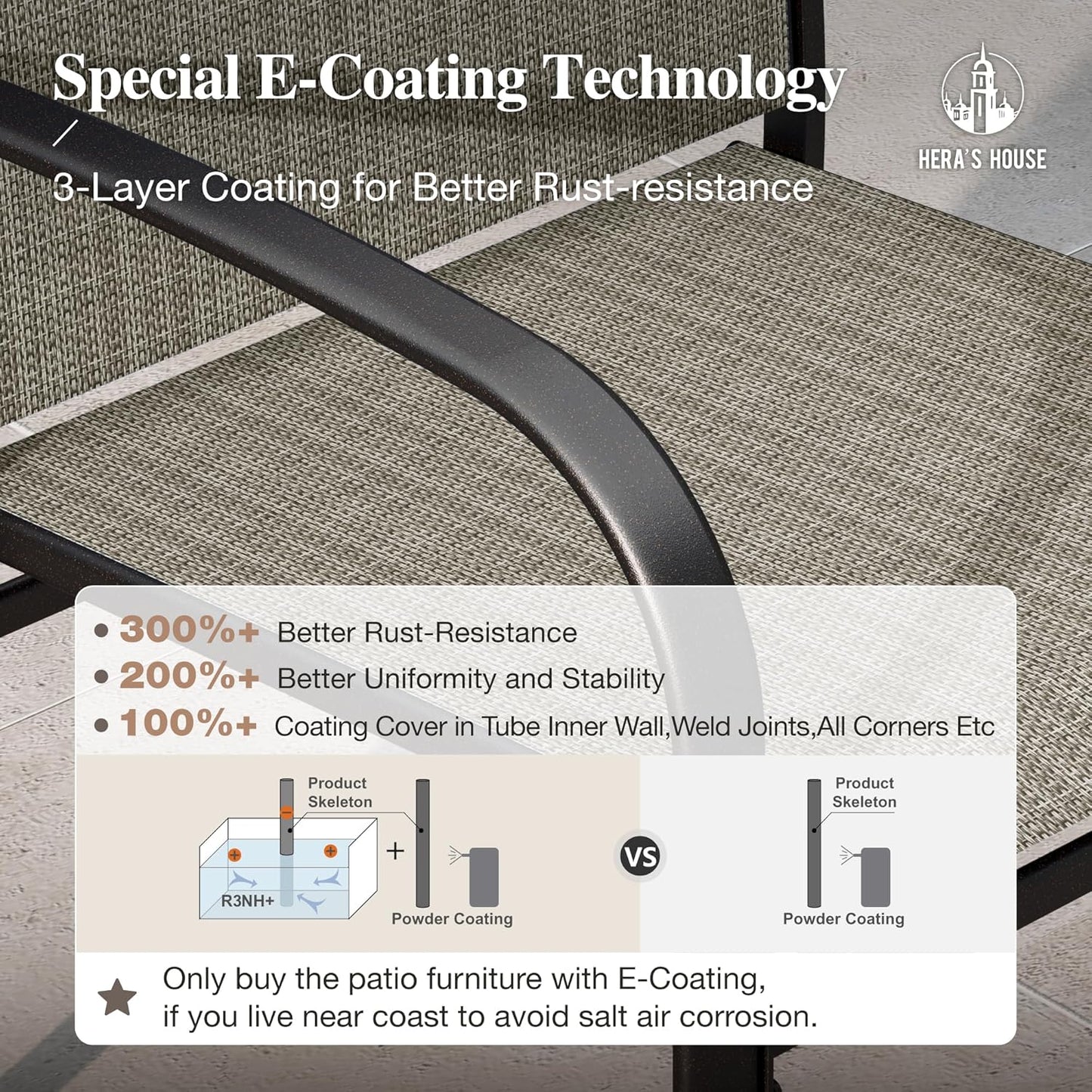 HERA'S HOUSE 9 Pieces Patio Dining Set, Outdoor Table and Chairs Set for 8, 8 x Brown Textilene Dining Chair and 60" Square Metal Dining Table, Outdoor Dining Sets for Lawn Garden Backyard Deck