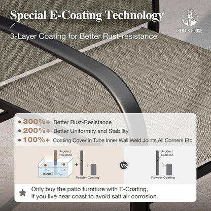 HERA'S HOUSE 9 Pieces Patio Dining Set, 8 x Brown Textilene Patio Chairs and 1 x 83 Large Rectangle Dining Table, Outdoor Furniture Set for Deck Garden Backyard Lawn Poolside