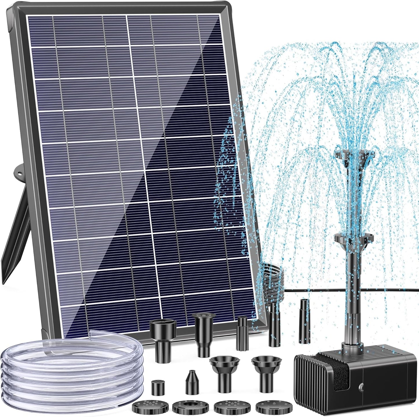 Antfraer Solar Fountain for Bird Bath, 8W Solar Water Fountain Pump with Dry-Run Protection & Double-Layer Nozzles, Solar Powered Fountain with 5Ft Tubing for Small Pond, Bird Bath, Water Feature-A108