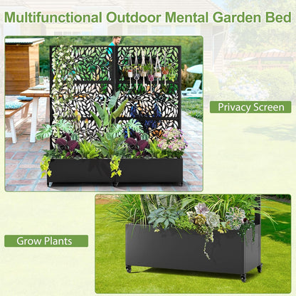 Raised Garden Bed with Trellis and Wheels,73"x35"x16" Metal Raised Garden Bed,Black Flowing Leaf-2 Metal Planter with Climbing Trellis for Vines & Vegetables