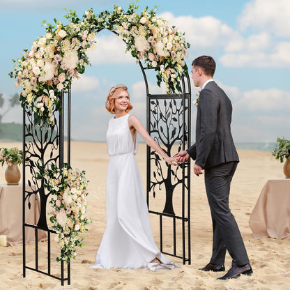 Evergreen Plow & Hearth Tree of Life Garden Arbor - 7 Feet Tall | Slim Metal Arch with Iron Trellis for Climbing Plants | Elegant Wedding Arbor | Outdoor Patio & Garden Decor