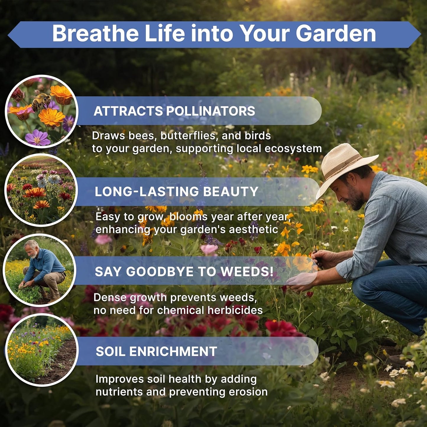 Organo Republic 16 Perennial Wildflower Seeds Mix for Indoor & Outdoors. 100,000+ Non-GMO, Heirloom Wildflower Garden Seeds, 4oz Packet for Growing Wild Flowers to Attract Bees, Butterflies & Birds