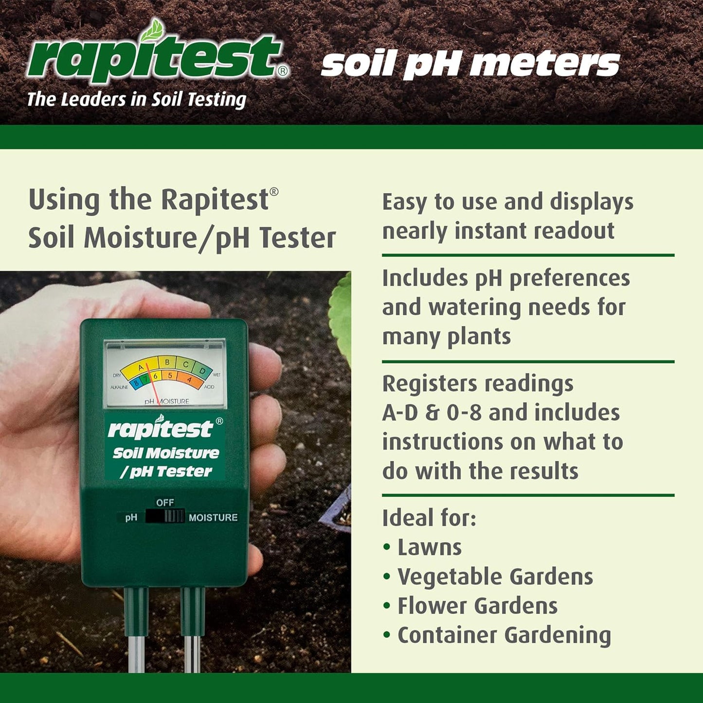 Luster Leaf 1817 Rapitest Soil pH/Moisture Tester, Black