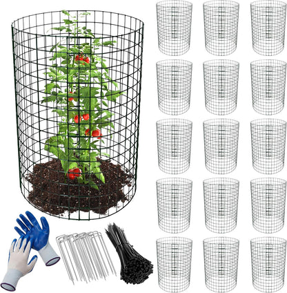 16pcs Plant Protectors from Animals, 16"x 12" Wire Plant Protector, Wire Cages for Plants with Stakes and Cable Ties, Metal Plant Cages for Plants, Vegetables, Flowers