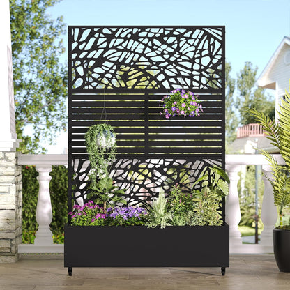 Casaphoria Metal Raised Garden Bed with Trellis and Wheels, 72"x47"x16" Arched Planter Box for Climbing Plants, Vegetables & Vines, Features Drainage Holes and Privacy Screen (Black-Helen&Net)