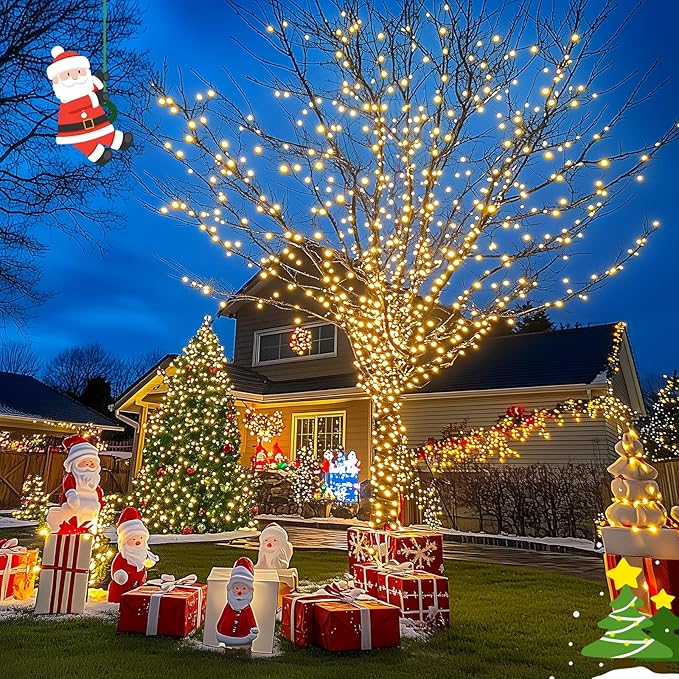 JMEXSUSS 2 Pack Solar Christmas Lights Outdoor Waterproof, Total 66 FT 200 LED Solar String Lights Outdoor, Twinkle Light for Christmas Tree Outside Garden Yard Decor(Warm White)