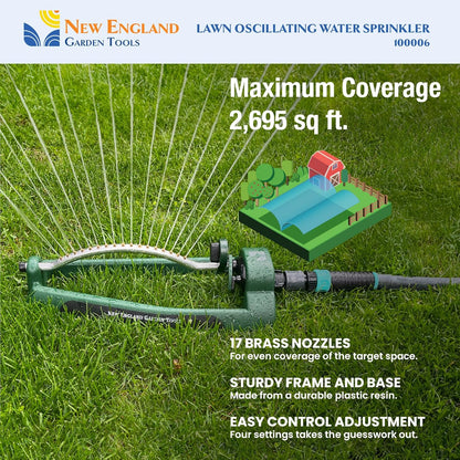 Lawn Oscillating Water Sprinkler 100006 Adjustable Pattern to Cover 2,695 sq.ft. by New England Garden Tools