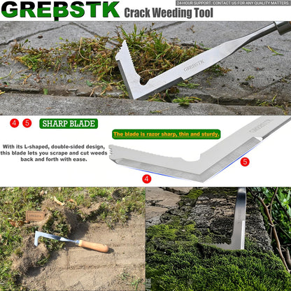 GREBSTK Crack Weeder Crevice Weeding Tool Stainless Steel Manual Weeder Beech Handle Gardening Tool