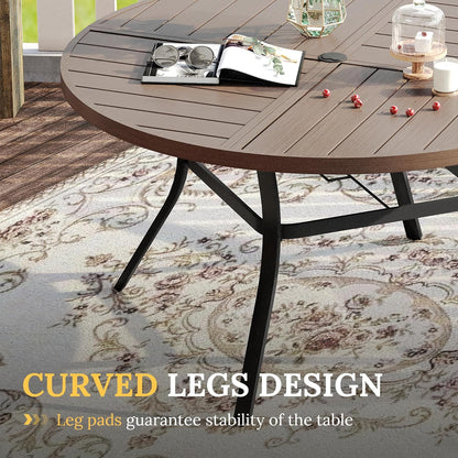 VICLLAX Round Patio Table with Adjustable Umbrella Hole for 4, All Weather Metal Outdoor Dining Table for Lawn Garden, 40.6" Outdoor Coffee Table, Grey Wood-Like Tabletop