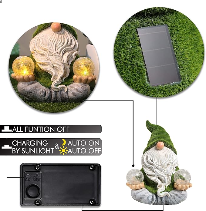 TERESA'S COLLECTIONS Garden Gnomes Decorations for Yard with Solar Lights, Yoga Gnome Resin Flocked Zen Garden Decor for Outdoor Front Porch Patio Santa Decor, Fathers Gifts,Ideal Gifts, 8"