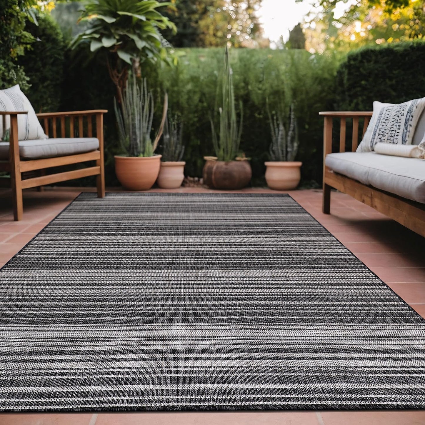 Stripe Outdoor Rug 5x7 Washable Outside Carpet for Indoor Patio Porch Waterproof Easy Cleaning Non Shedding Area Rugs Dark Gray 5 x 7
