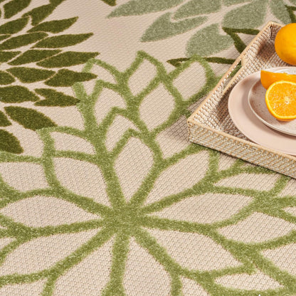 Nourison Home Aloha Tropical Indoor/Outdoor Ivory Green 5'3" x 7'5" Area Rug, Easy Cleaning, Non Shedding, Bed Room, Living Room, Dining Room, Backyard, Deck, Patio (5x7)