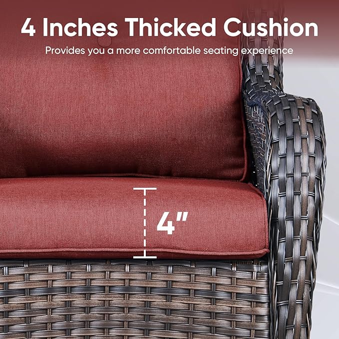 Outdoor Wicker Chair Cushions 2 Packs - Outside High Back Thick Water-Resistant Cushion 22x24 with Zipper Cover for Patio Glider Rocking Chairs Loveseat Couch – Red/Buckle