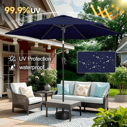 FLAME&SHADE 10ft Patio Umbrella - Outdoor Umbrella with 6 Sturdy Ribs, Push Button Tilt and Crank, UV Protection Table Market Umbrella for Pool, Porch，Garden, Deck, Backyard (Navy Blue)