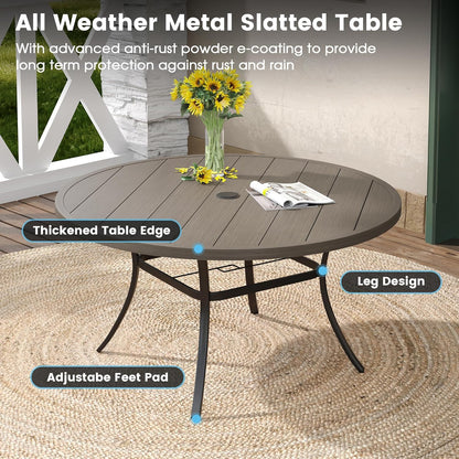 DIFY Patio Round Dining Table, 53" All Weather Round Outdoor Table with 1.57" Umbrella Hole for 8 Person, Perfect for Yard, Balcony and Lawn, Grey Wood-Like