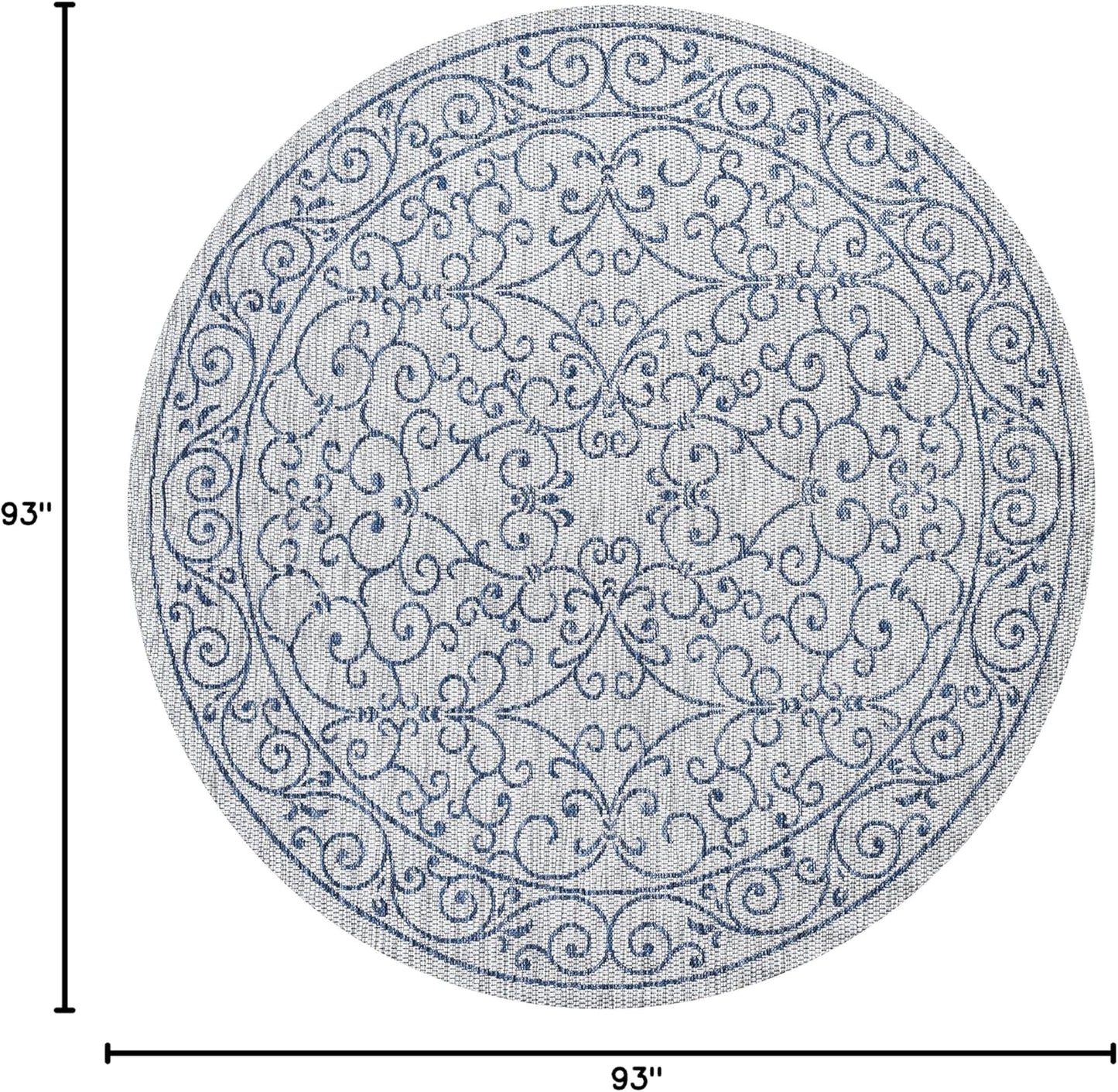 JONATHAN Y SMB106C-8R Charleston Vintage Filigree Textured Weave Gray/Navy 8' Round Indoor/Outdoor Area Rug, Pet Friendly, Non-Shedding, Stain Resistant, Easy-Cleaning for Backyard, Patio, Porch