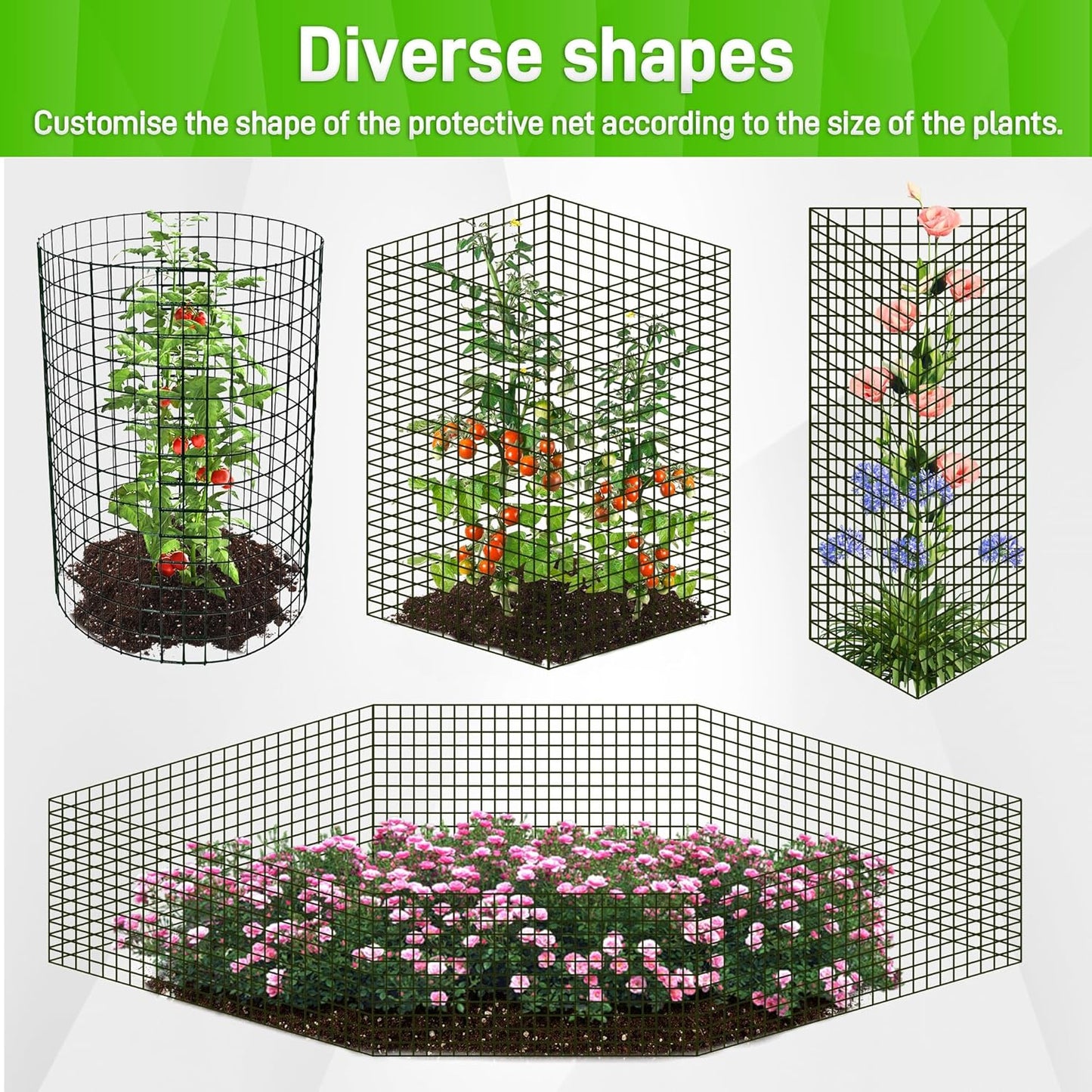 8pcs Plant Protectors from Animals, 16"x 12" Wire Plant Protector, Wire Cages for Plants with Stakes and Cable Ties, Metal Plant Cages for Plants, Vegetables, Flowers