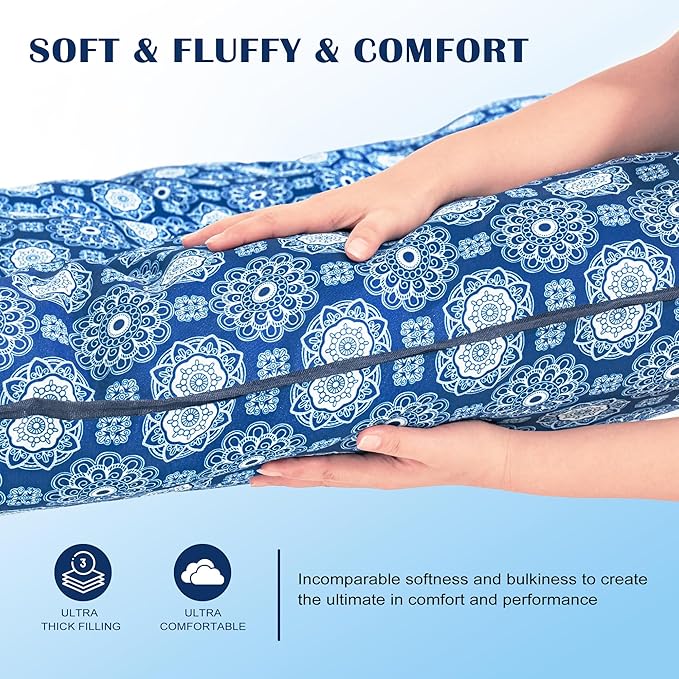 Lazy Daze Hammocks Deluxe 12 FT Tufted Hammock with Soft Detachable Pillow & Side Pocket, Outside Double Curved Aluminium Spreader Hammock, 450 Lbs Capacity for Patio, Blue Floral