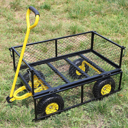 Wagon Removable Sides - Farm, Warehouse, Yard Dump Cart - Yellow+Black Air Wheels