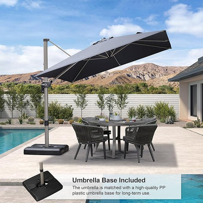 PURPLE LEAF Patio Umbrella with Base Included, 9ft Outdoor Aluminum Cantilever Umbrella with 360° Rotation, Aluminum Large Offset Umbrella for Outdoor Garden Pool, Grey