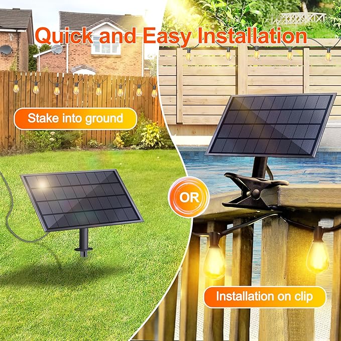Stright Solar String Light for Outside 120FT with with USB Charging & Remote, Weatherproof Shatterproof LED G40 Bulb 50 Socket, Dimmable & Timable Solar Powered Patio Lights for Porch Backyard Garden