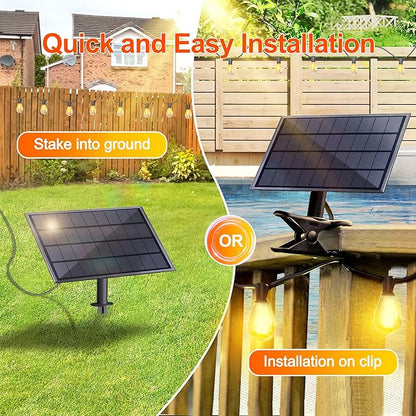 Stright Solar String Light for Outside 120FT with with USB Charging & Remote, Weatherproof Shatterproof LED G40 Bulb 50 Socket, Dimmable & Timable Solar Powered Patio Lights for Porch Backyard Garden