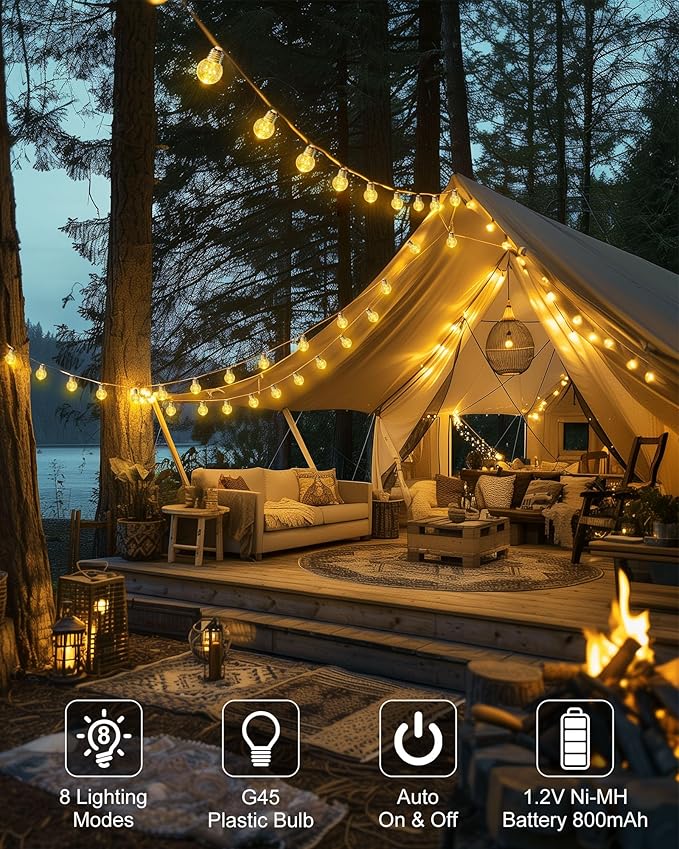 Brightown Solar String Lights Outdoor, 2 Pack 30Ft Vintage Hemp Rope Patio Lights with 15 Shatterproof Bulbs, 8 Light Modes Waterproof Hanging Lights for Backyard Fence Café Bistro Decor, Warm White