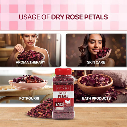 Eastanbul Dried Rose Petals, 2.1oz, Premium Edible Rose Petals, Dried Flower for Herbal Tea, Decoration, Sprinkles, Dessert Topping, From Mediterranean Flowers, Natural, Vegan, Gluten Free, Non GMO