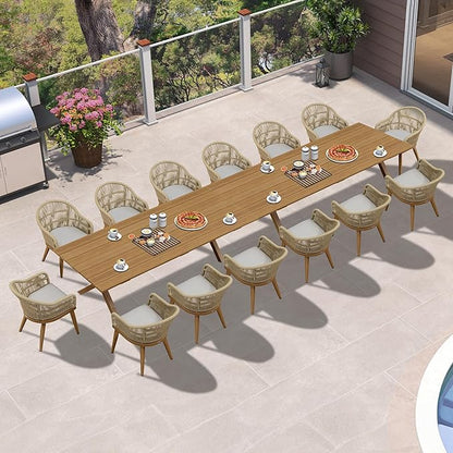 PURPLE LEAF 16 Pieces Patio Dining Set with Outdoor Aluminium Dining Table and Woven Chairs Modern Metal Furniture Cushions Sets for Garden Yard Indoor Decor Kitchen Teak