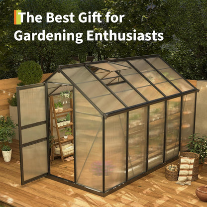 6×10FT Polycarbonate Greenhouse for Outdoors, Large Walk in Green House Kit and Winter Garden Planting, Enhanced Aluminum Green Houses for Outside to Protect Vegetables or Plants