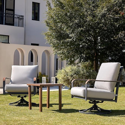 NATURAL EXPRESSIONS Outdoor Bistro Set, 3 Piece Swivel Glider Rocking Chairs Patio Conversation Furniture Set with 2 Rockers, 1 Metal Table and 6" Thick Cushions for Backyard, Porch, Balcony, 350lbs.