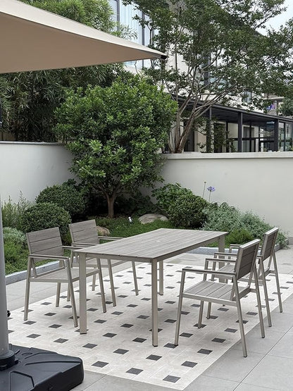 Outdoor Dining Set for 6, Patio Table and Chairs Set with Umbrella Hole, 7 Pieces HDPS Outdoor Furniture Sets for Patio, Garden, Backyard (Silver & Gray)