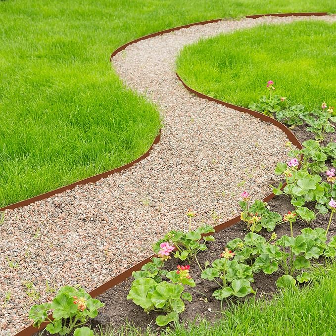 Worth Garden 6-Pack 6" H. Corten Steel Landscape Lawn Edging (20Ft Total) - Rust Patina Finish 18-Gauge Bendable Metal Strips - Hammer-in Edging Border - Buckle Connection - Yard Pathway Divider