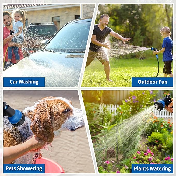 NEXCOVER Garden Hose Nozzle Sprayer - 7 Adjustable Watering Patterns Nozzle for Water Hose, Non-Slip Garden Spray Nozzle for Car Washing, Watering Plants, Pets Showering, Lawns Cleaning, Blue