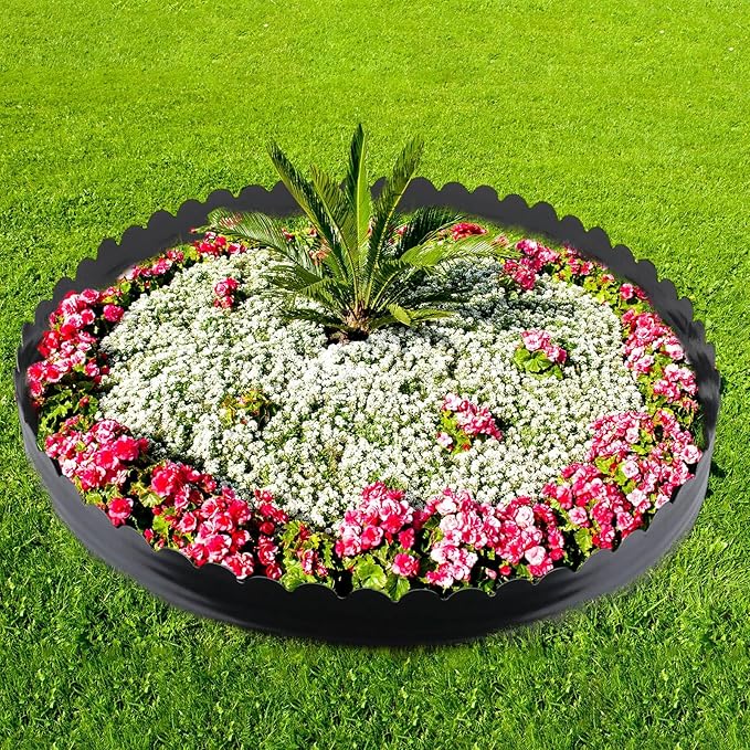 6 Inch Tall 33 ft Length No Dig Landscape Plastic Edging Kit with Hammer Spikes Plastic Garden Flower Bed Edging Landscape Edging Border for Gardens Border Lawn Grass Yard (Black,Wave)