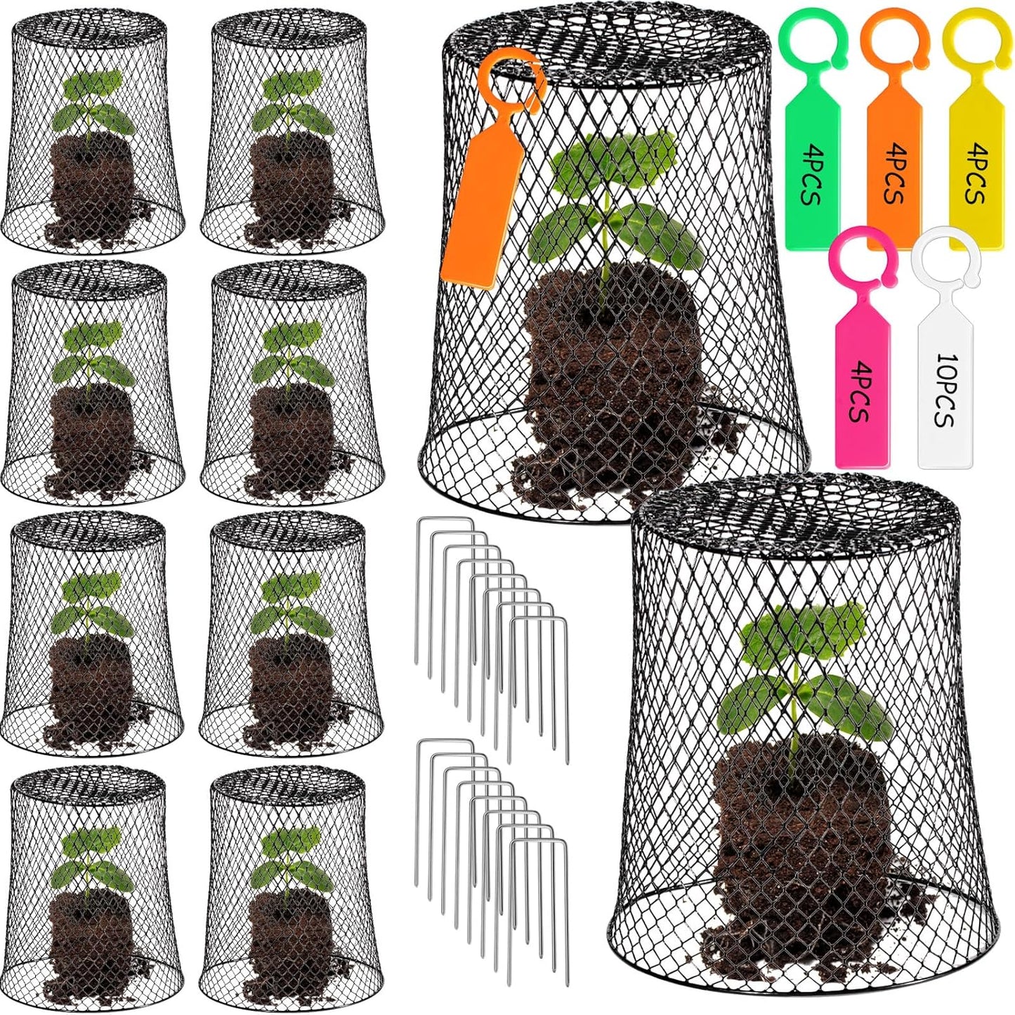 10 Pcs 11inch Chicken Wire Plant Covers,Green Wire Garden Cloches Chicken Wire Cloche Plant Protector Metal Heavy Duty Garden Plant Cloche for Keeping Bunnies Chicken Squirrels Birds Other Out