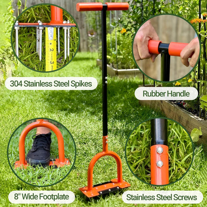 39in Lawn Aerator Spike Tool with 304 Stainless Steel Spikes Heavy Duty Lawn Aerator with Wide Foot Plate Rubber Handle for Soil Aeration, Grass & Yard Care